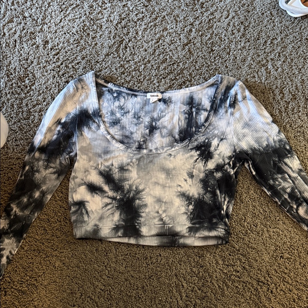 Garage Black and White Tie-Dye Crop Top